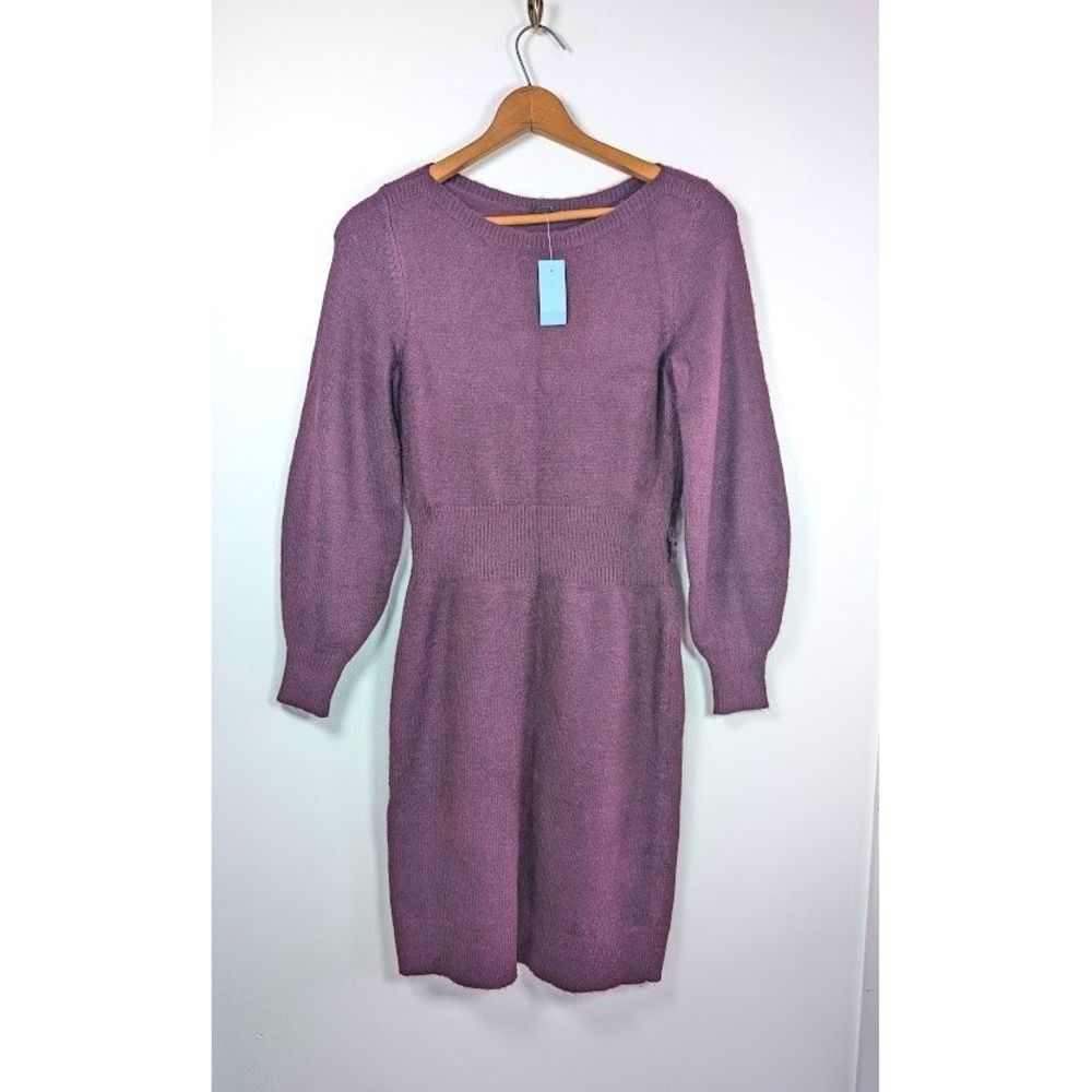 Ann Taylor Puff Sleeve Knit Sweater Dress MP Medium Petite Office Minimalist NEW